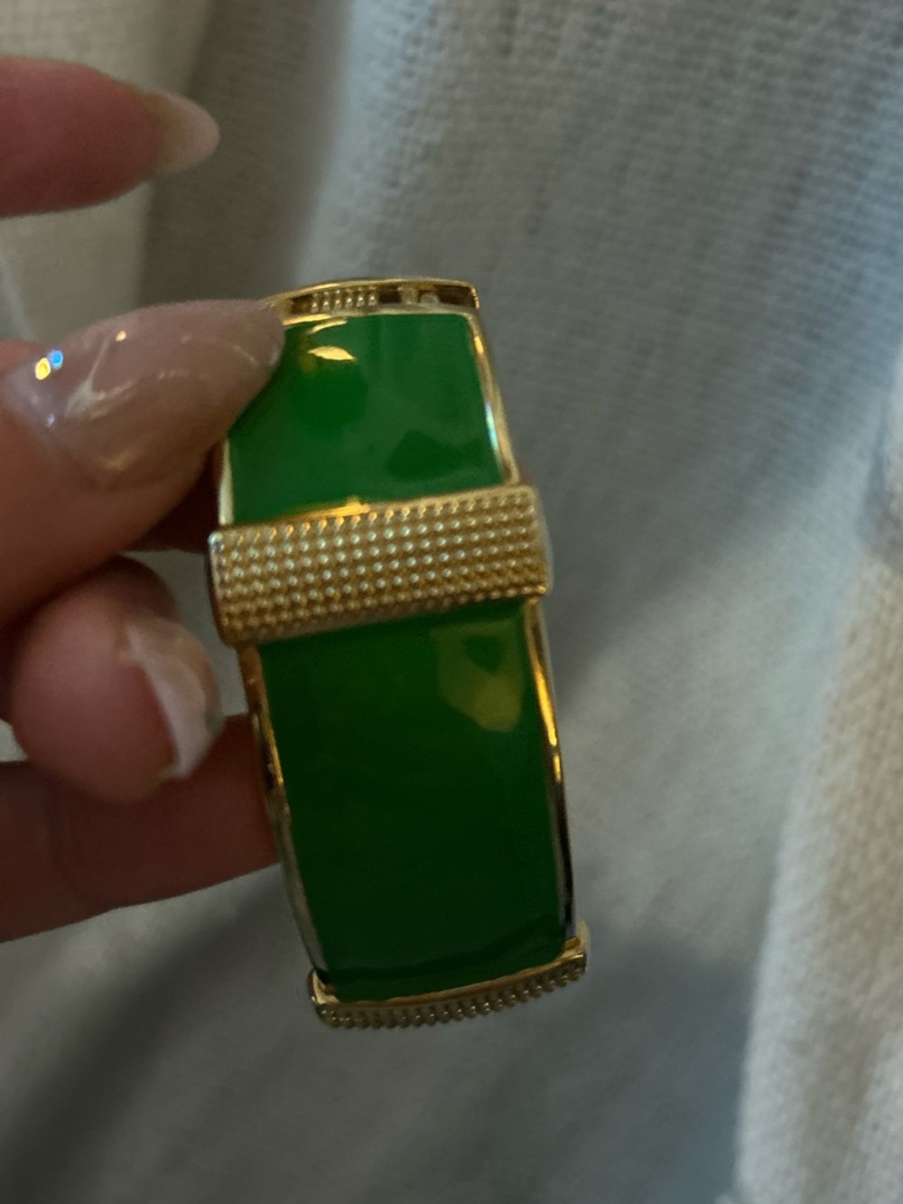 Green Enamel and Gold-Tone Cuff Bracelet - Women Jewelry - Picture 6 of 8